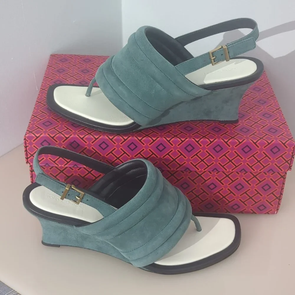 Tory Burch $400 Puffy Wedge Sandals Pumps Heels Arctic Blue 10 FEELS LIKE 9.5